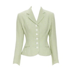 vintage BLUMARINE green houndstooth wool belted blazer skirt set IT40 S