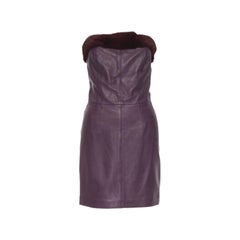 vintage Runway GIANNI VERSACE 1997 purple leather fur strapless mini dress IT40