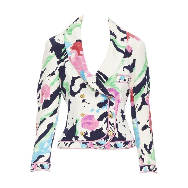 vintage LEONARD 90's floral pink rose print double breasted blazer jacket US0 For Sale