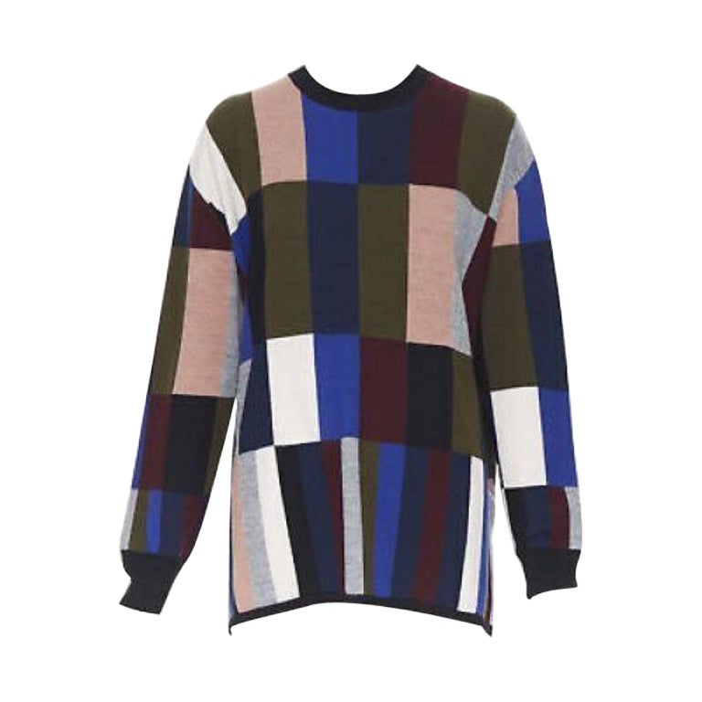 VVB VICTORIA BECKHAM 100% wool graphic colorblocked oversized sweater UK8 For Sale