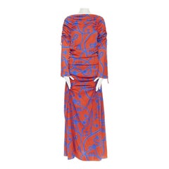 ELLERY SS18 Rocket Rot Blau venus griechischer Druck gerafftes Midikleid mit Rüschen S