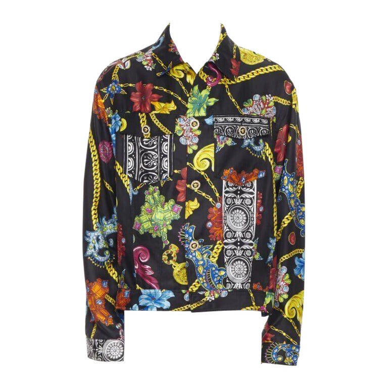 VERSACE 2019 Runway silk vintage jewel crystal Medusa button jacket EU52 XL For Sale