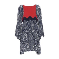 runway CHLOE 2016 blue white lace trimmed floral flared sleeve boho dress  FR36