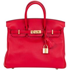 New in Box Hermès Rare Rouge 25cm Vermillon Birkin Bag