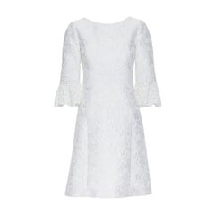 MICHAEL KORS COLLECTION white floral cloque lace trimmed 3/4 sleeve dress US0