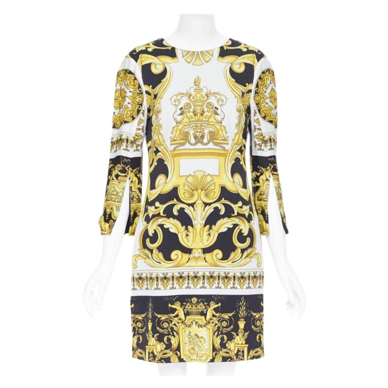 VERSACE Signature Baroque Cherub Medusa printed viscose shift dress IT38 XS For Sale