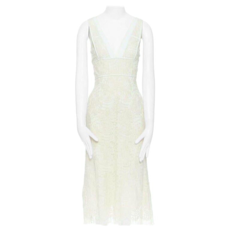 VICTORIA BECKHAM vestido con cuello en V de algodón alce floral crema UK12 M en venta