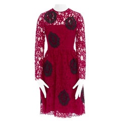 HUISHAN ZHANG red floral embroidered lace black spot flared cocktail dress US4 S