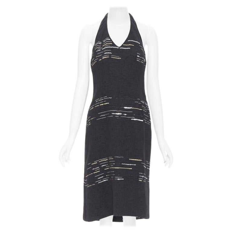 LUISA BECCARIA black wool tweed gold silver sequins embroidered dress IT42 M