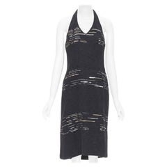 LUISA BECCARIA black wool tweed gold silver sequins embroidered dress IT42 M