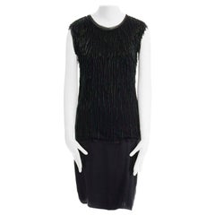 LANVIN ALBER ELBAZ vestido flapper de seda negro adornado con flecos FR34 XS