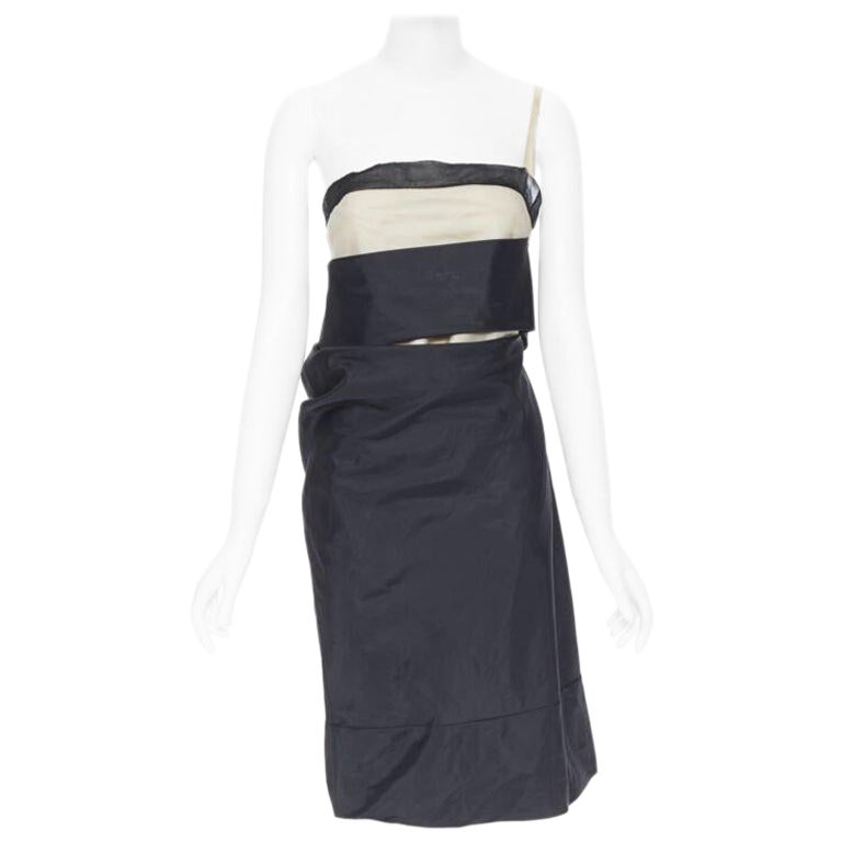 vintage HELMUT LANG SS 1997 black nude sash one shoulder asymmetric dress M rare For Sale