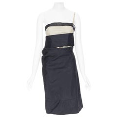 vintage HELMUT LANG SS 1997 black nude sash one shoulder asymmetric dress M rare
