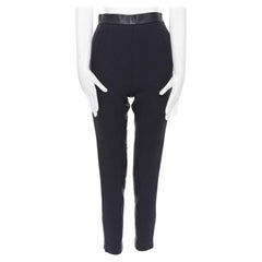 THE ROW deer leather trimmed insert virgin wool slim fit trousers  pants US0 XS