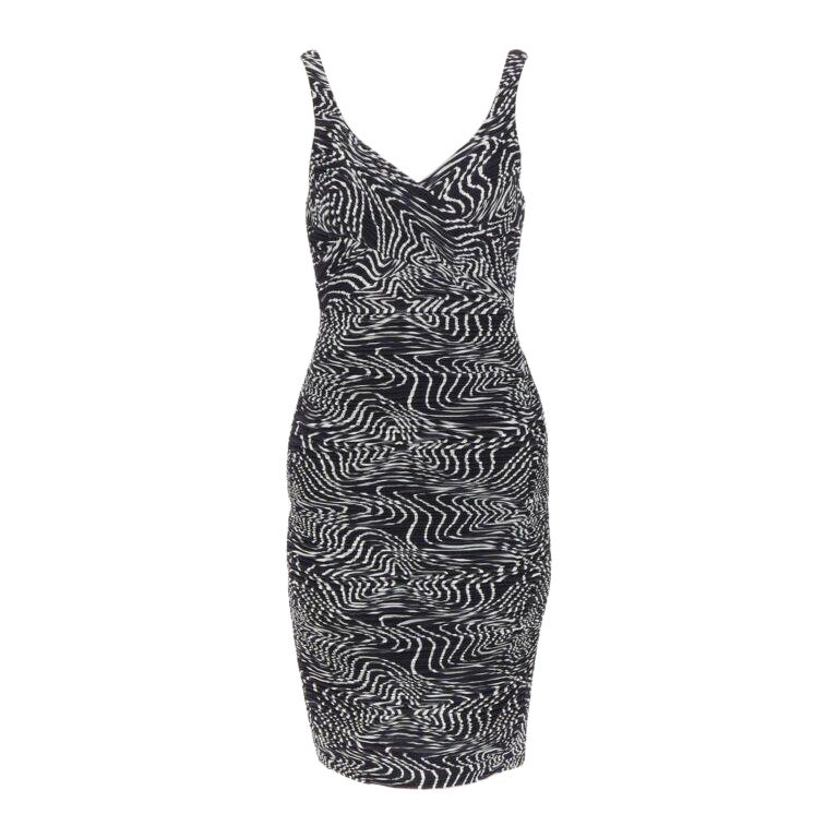 VERSACE 100% silk black white swirl print ruche pleated cocktail dress IT38 S For Sale