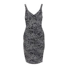 VERSACE 100% seta nero bianco stampa vortice abito da cocktail plissettato IT38 S