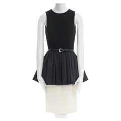 MICHAEL KORS COLLECTION black leather belted peplum white skirt dress US2 XS