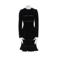 ALAIA black textured chenille cutout fluted hem bodycon dress US8 UK12 IT44 FR40