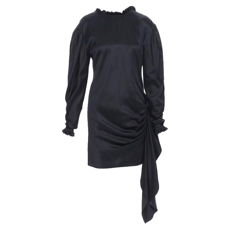MAGDA BUTRYM black silk wool blend victorian sleeve ruffle open back dress FR36 For Sale