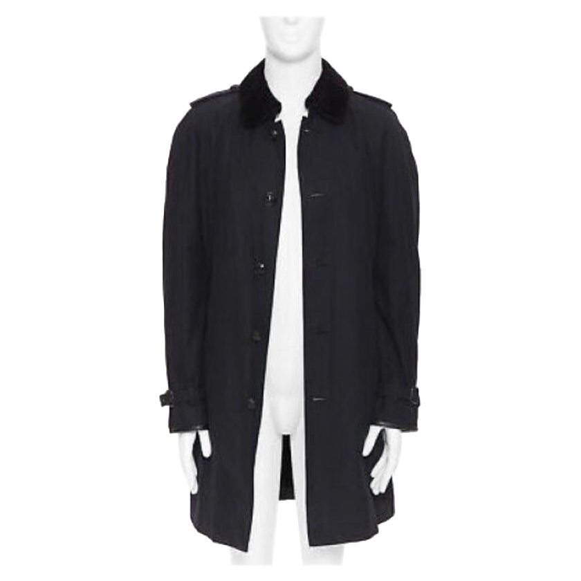 BURBERRY PRORSUM black cotton removable rabbit fur lining ostrich belt trench L For Sale