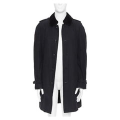 BURBERRY PRORSUM black cotton removable rabbit fur lining ostrich belt trench L