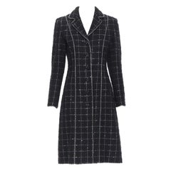 LUISA BECCARIA black silver check glitter tweed embellished long coat IT40 S