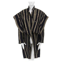 Issey Miyake Vintage 1980s nero oro a righe samurai spalla lana cappotto M US8
