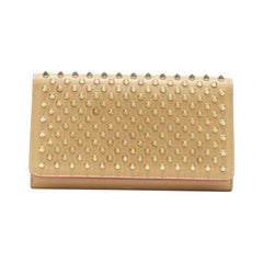CHRISTIAN LOUBOUTIN Macaron tan brown gold spike stud wristlet long wallet
