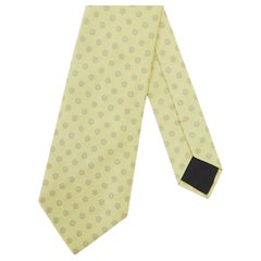 HERMES Corbata clásica de seda pesada amarillo claro con estampado de puntos florales multicolor