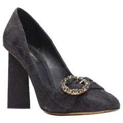 DOLCE GABBANA black brocade strass crystal brooch angular heel pump EU39 US9