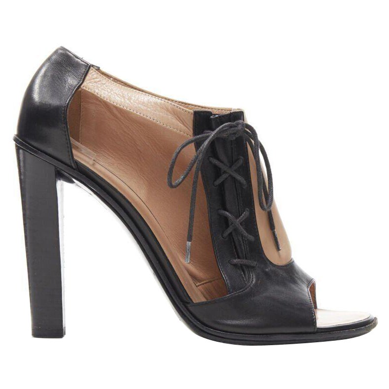 OLD CELINE Phoebe Philo - Bottines ouvertes à bout ouvert en dentelle et cuir noir nu EU40.5 en vente