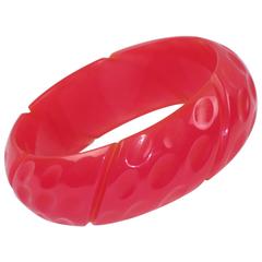 Bakelite Bracelet Bangle Vintage Deeply Carved Translucent Bubblegum Pink 7