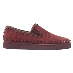 CHRISTIAN LOUBOUTIN Pik Boat burgundy suede spike stud low top sneaker EU41