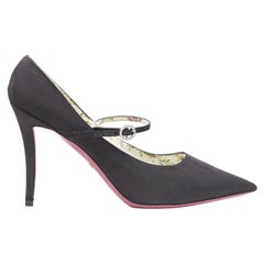 GUCCI Virginia black satin floral lined crystal buckle mary jane pump heel EU40