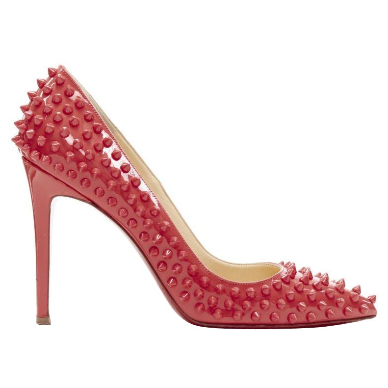 CHRISTIAN LOUBOUTIN pastel pink patent spike allover stud pigalle pump EU39.5 For Sale