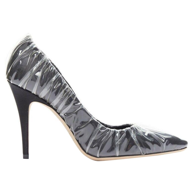 JIMMY CHOO - Chaussures à talons hauts en satin noir à pointes transparentes EU38 en vente