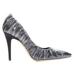 OFF-WHITE JIMMY CHOO black satin point transparent ruche high heel shoes EU38