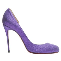 CHRISTIAN LOUBOUTIN Helmour purple glitter round toe half dorsay pump EU37.5