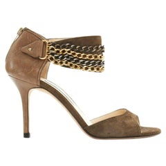 JIMMY CHOO sandali con cinturino alla caviglia in pelle scamosciata verde scuro e multi-catena EU37.5