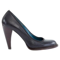 ANNE VALERIE HASH - Chaussures à talons épais en cuir noir avec bouts ronds empilés EU37 US7 GB4