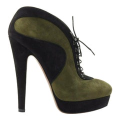 ALAIA black green suede leather lace up platform ankle bootie EU37