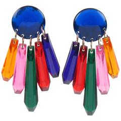 Oversized 1960s Dangling Chandelier Multicolor Lucite Clip on Earrings 5
