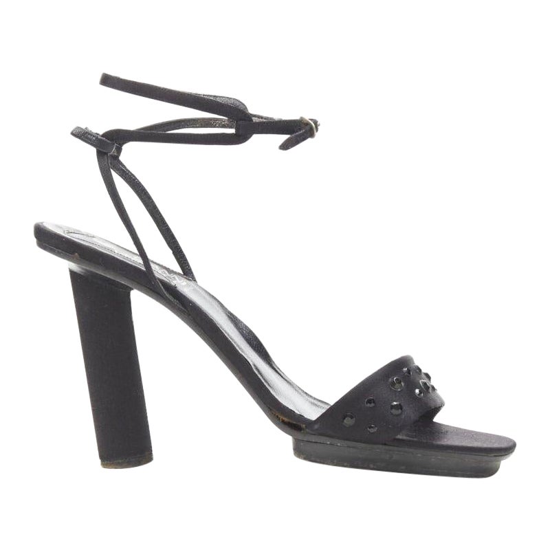 vintage GIANNI VERSACE black satin crystal cone heel sandal EU36.5 For Sale