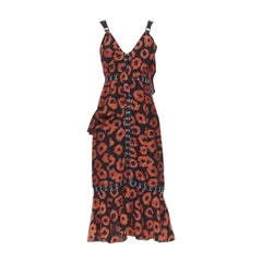 PROENZA SCHOULER SS18 black red floral jacquard hook eye ruffle dress US4