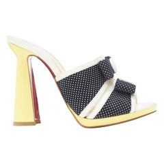CHRISTIAN LOUBOUTIN Miss Daisy 120 navy polka dot bow platform mule EU36.5