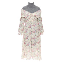 JUNYA WATANabe CDG AW18 Abito in lana grigia con dolcevita e fiori gialli XS