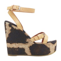 GIAMBATTISTA VALLI Brauner leoaprd Fleckendruck Leinwand Hellbraun Riemen Keil Plattform EU36