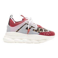 VERSACE Chain Reaction Rot Wild Leopard niedriger klobiger Sneaker EU38 US5