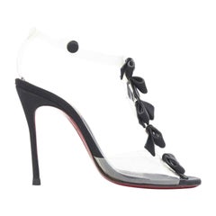 CHRISTIAN LOUBOUTIN Bow Bow black grosgrain ribbon PVC t-strap sandal heels EU36