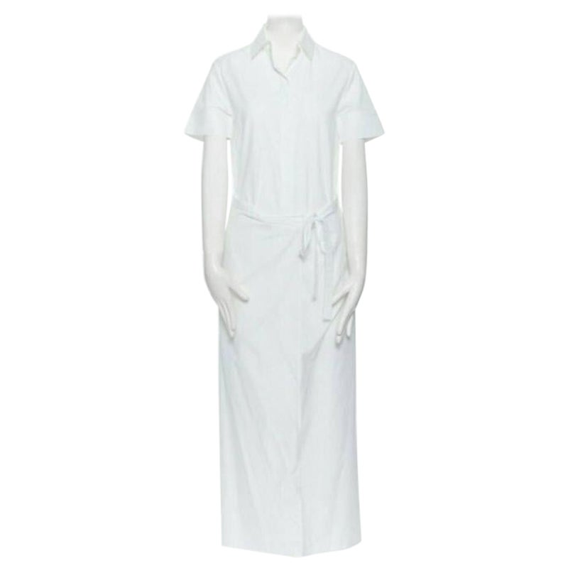 ROSETTA GETTY white cotton maxi long shirt dress apron fold minimal tie US0 XS For Sale